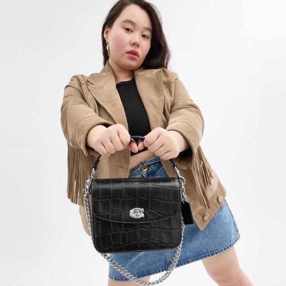 Coach Embossed Croc Leather Cassie Crossbody 19 Black with silver hardware NWT - Picture 8 of 17